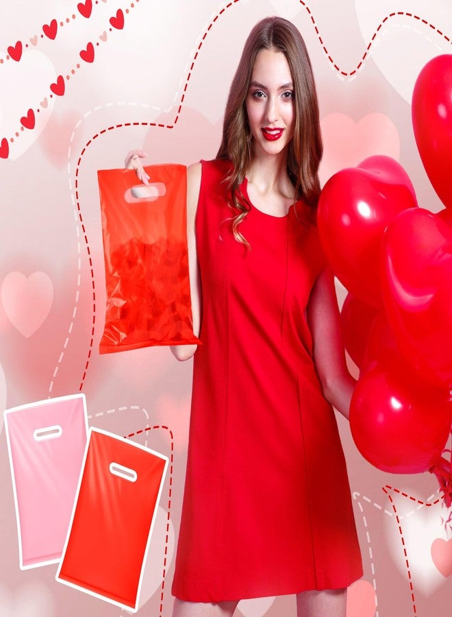 Kolldenn 100 Pieces Valentine's Day Gift Bags Bulk Red and Pink Plastic Gift Bags with Handle Goodie Candy Bags Holiday Treat Bags for Valentine's Day Party Favor Supplies (6.3 x 9.8 Inch) - Image 4
